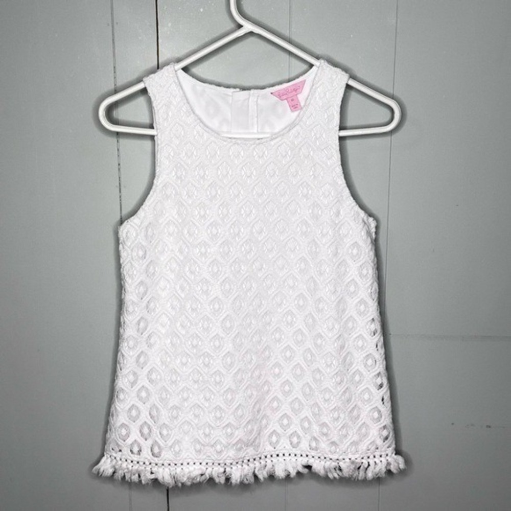 Lilly Pulitzer White Lace Crochet Fringe Blouse